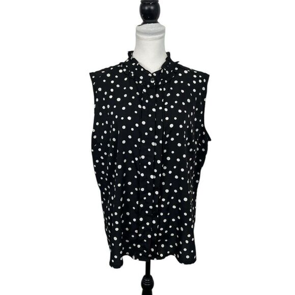 JENNIFER & GRACE Blouse Plus Size 3X Black White Sleeveless Pleated Ruffled Top - Picture 1 of 10